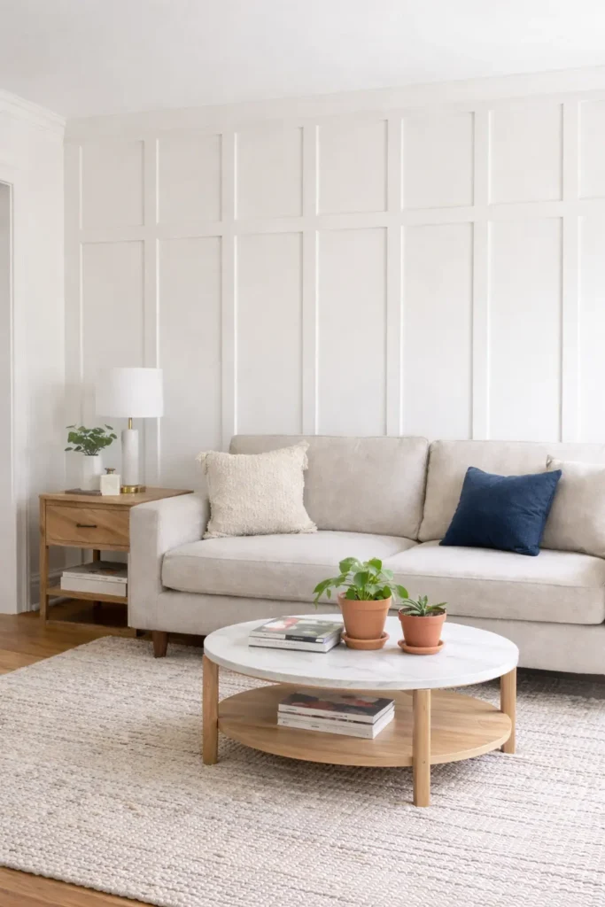 DIY board and batten accent wall in modern living room