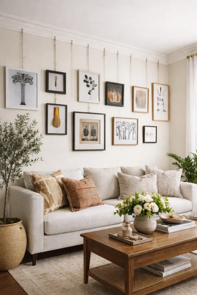 White picture rail molding installed below ceiling