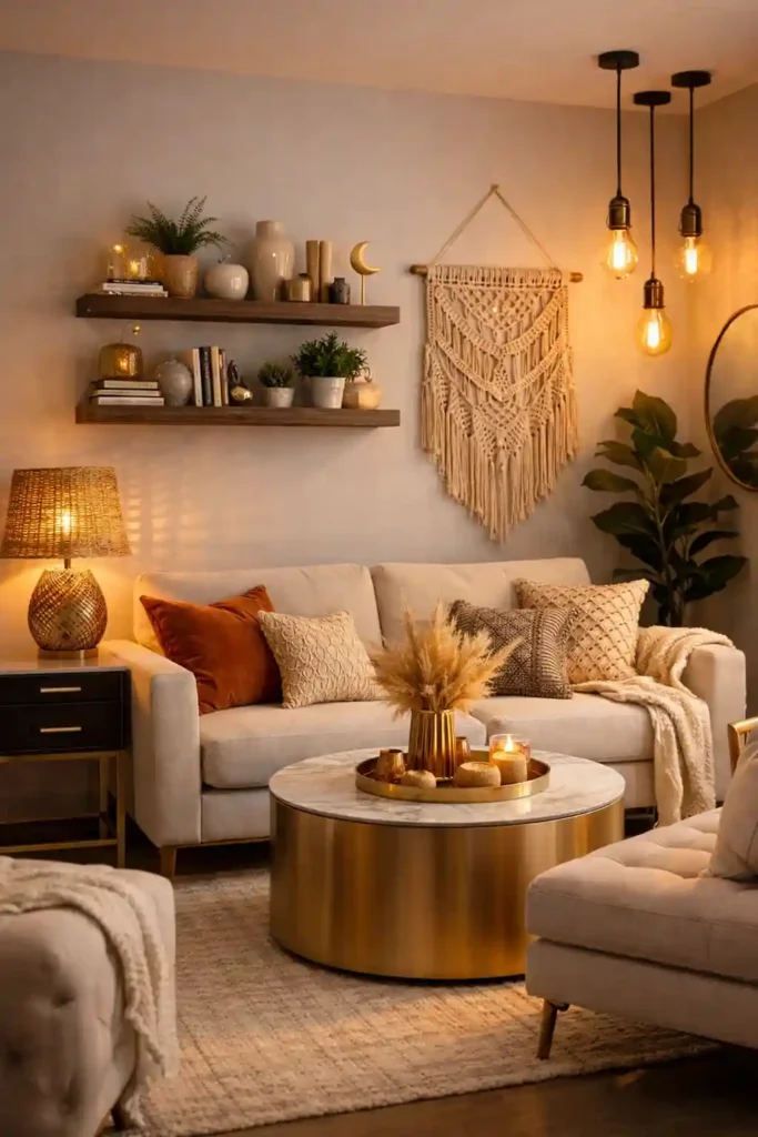 Warm Edison bulb with woven lampshade