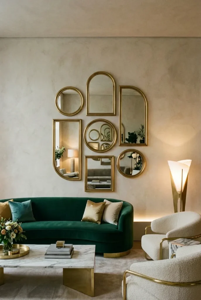 Clustered small mirrors on wall
