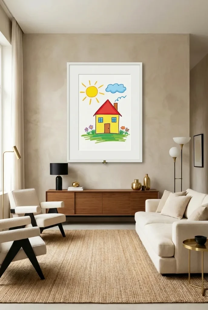 Child's drawing framed as art
