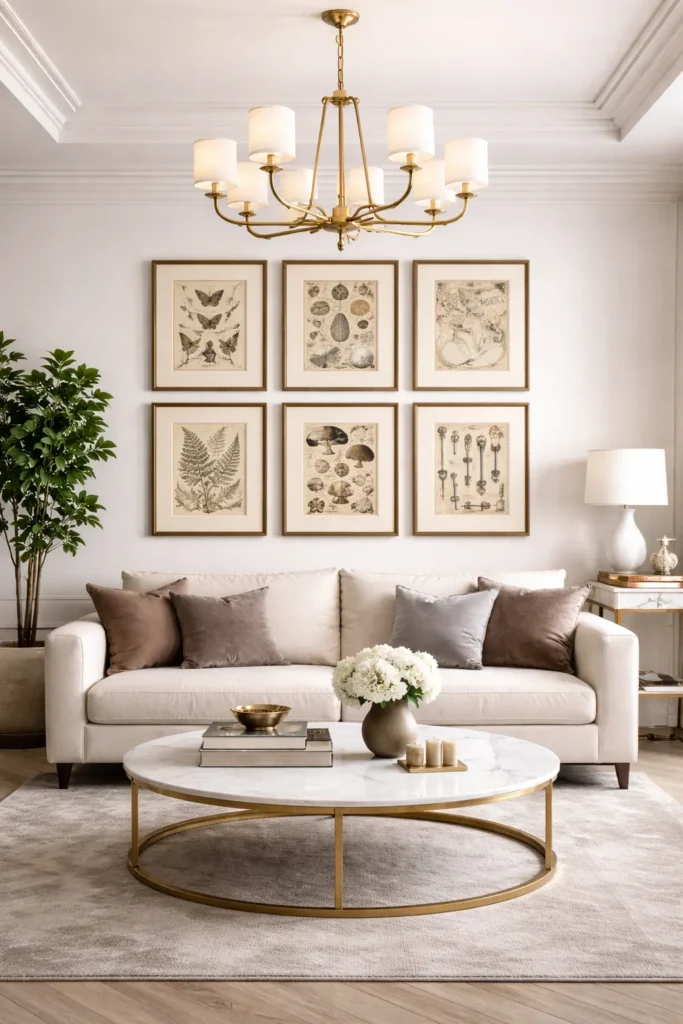 Framed vintage book illustrations
