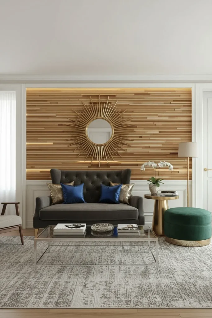 Horizontal wood strips on wall
