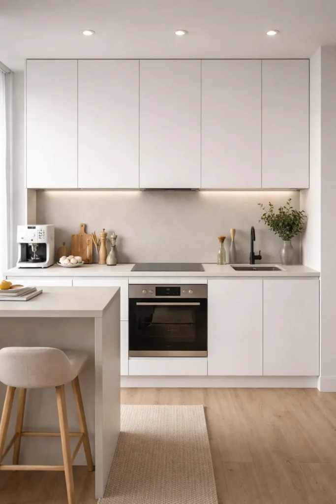 Handleless flat kitchen cabinets
