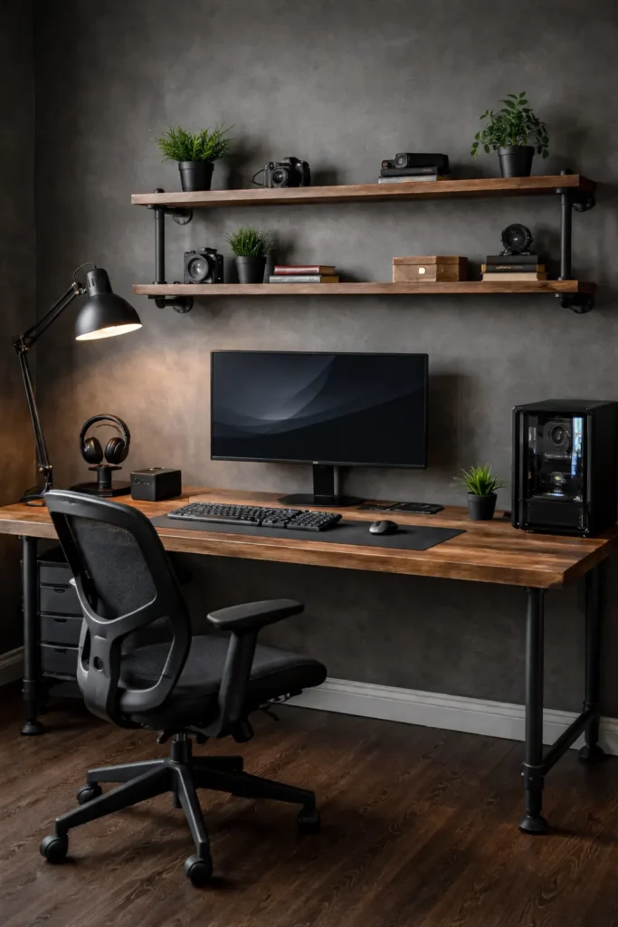 Industrial style desk setup