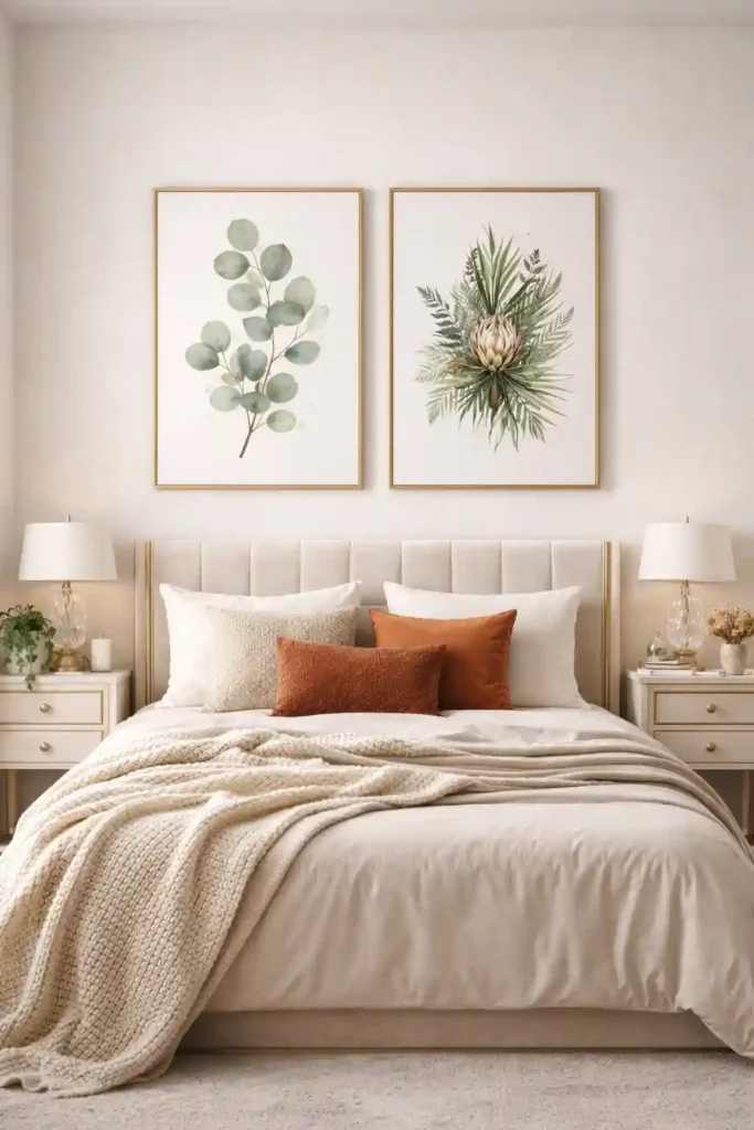 Botanical prints in wood frames