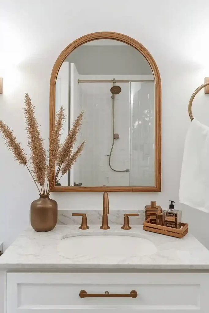 Arch mirror with wood frame