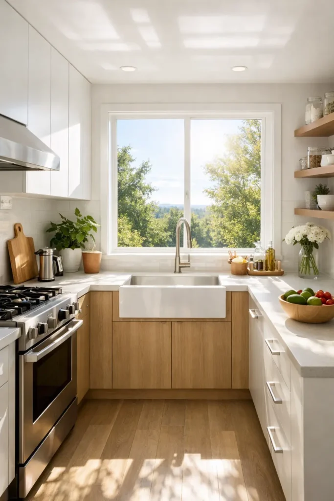 Sunlit bright kitchen window
