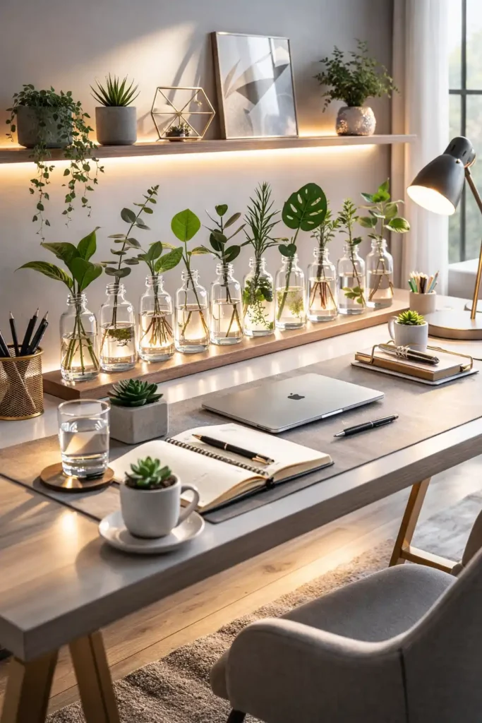 Glass bottle plant cuttings