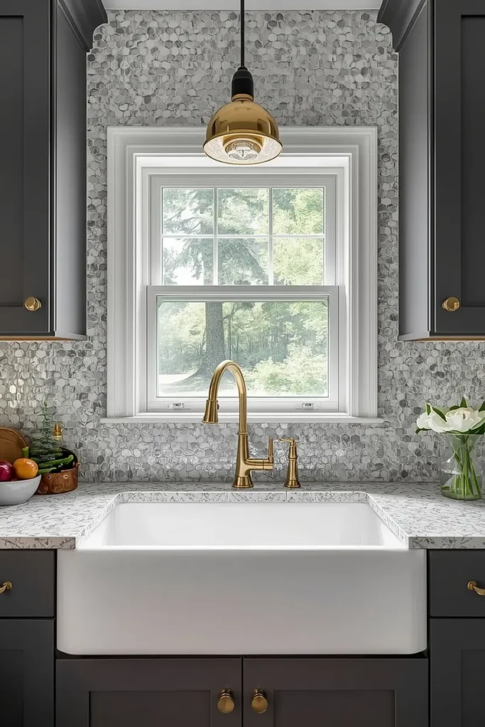 Sink with hand-cut mosaic tile surround
