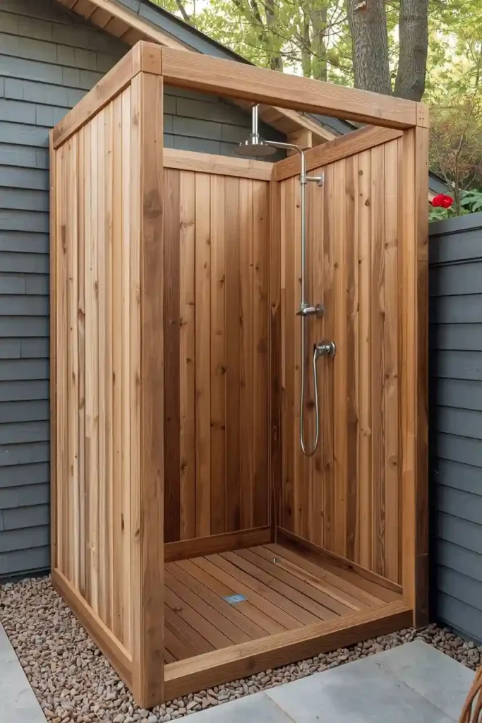 Outdoor teak wood shower panel
