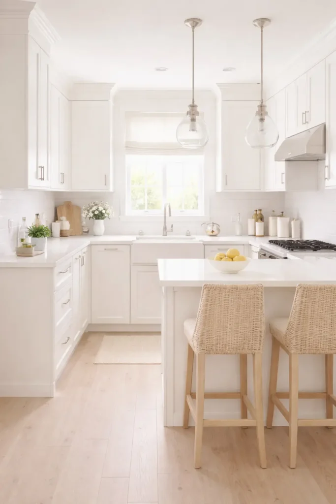 Light-colored small kitchen walls
