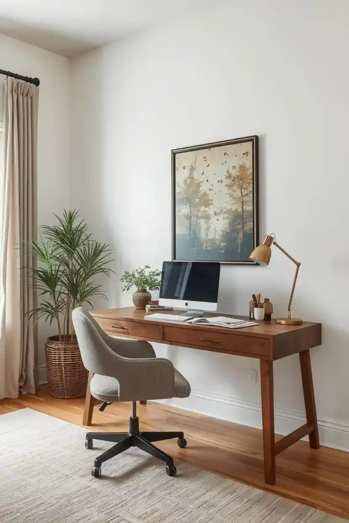 Solid oak desk in home office
