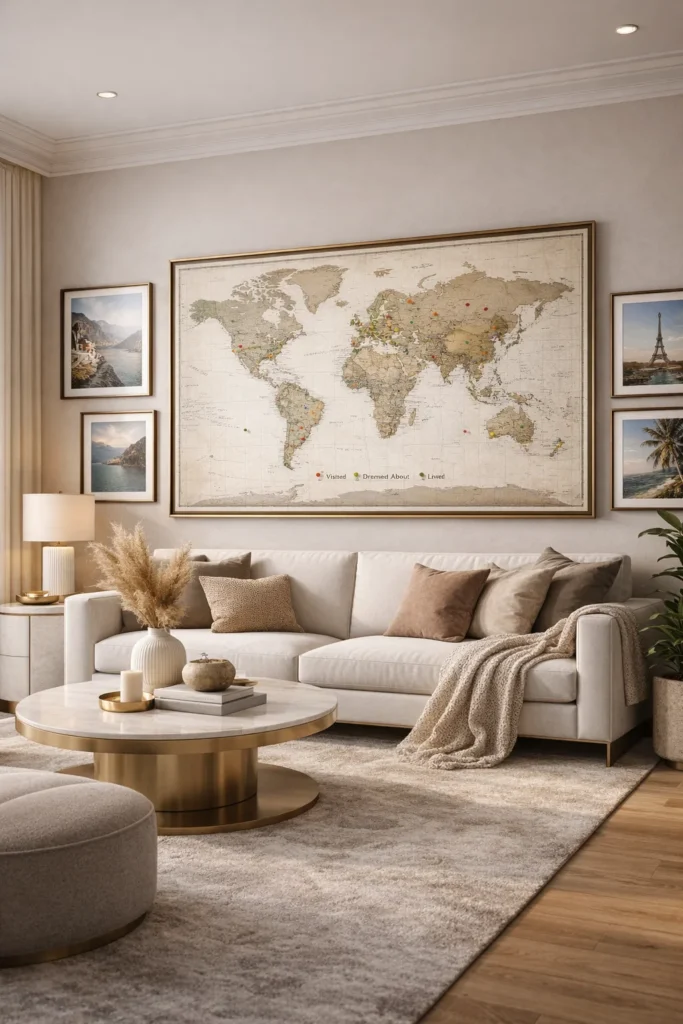 Pinned map with travel markers
