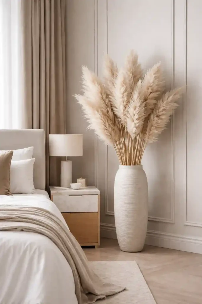 Pampas grass in tall ceramic vase
