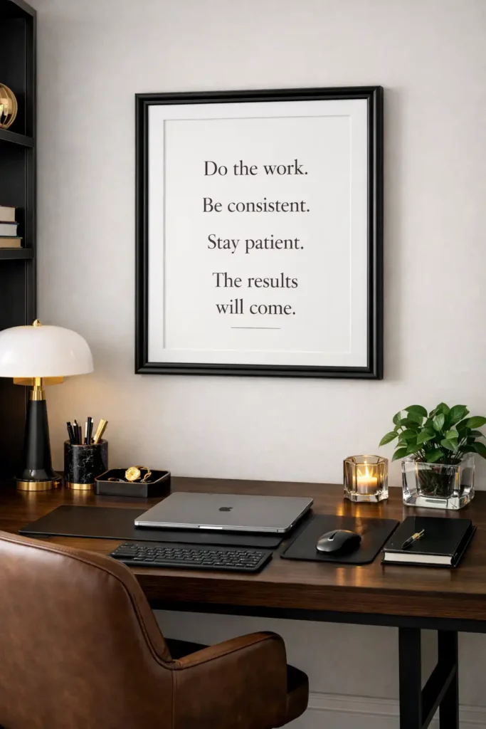 Framed quote on desk wall