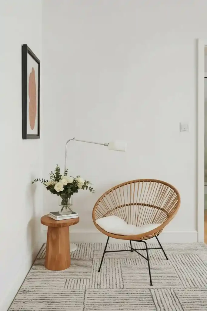 Rattan chair in living room corner