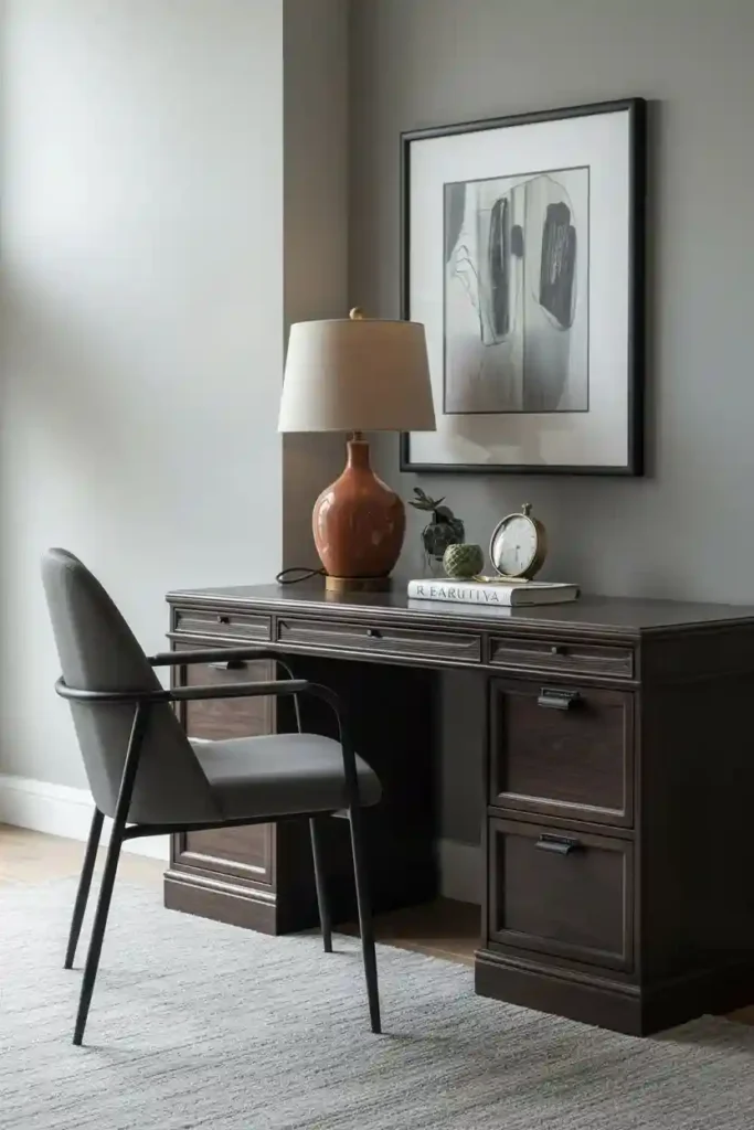 Terracotta ceramic lamp on office desk
