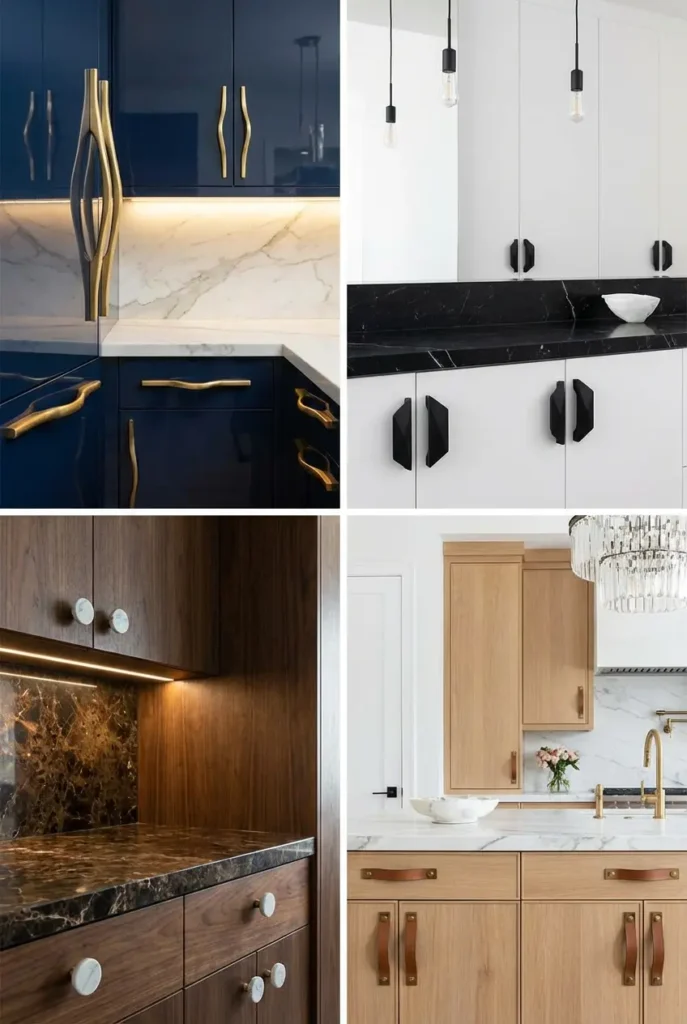 Brass cabinet hardware on furniture piece