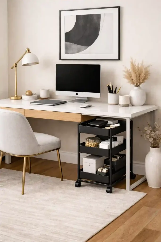 Rolling cart under desk