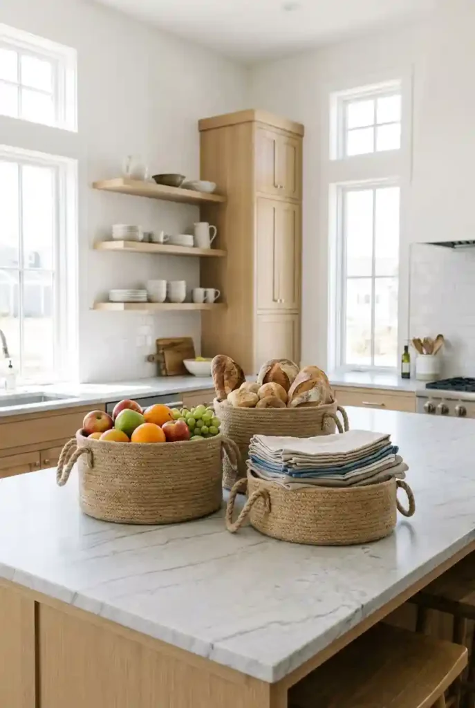 Rope handle basket on kitchen counter
