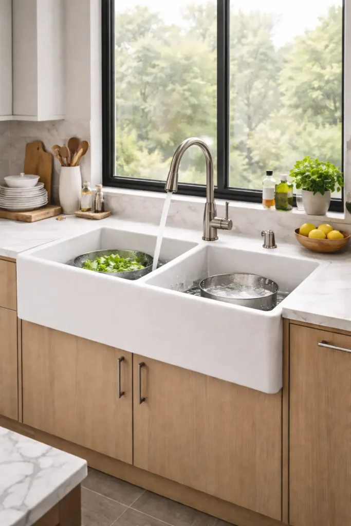 Deep double basin Victorian scullery sink
