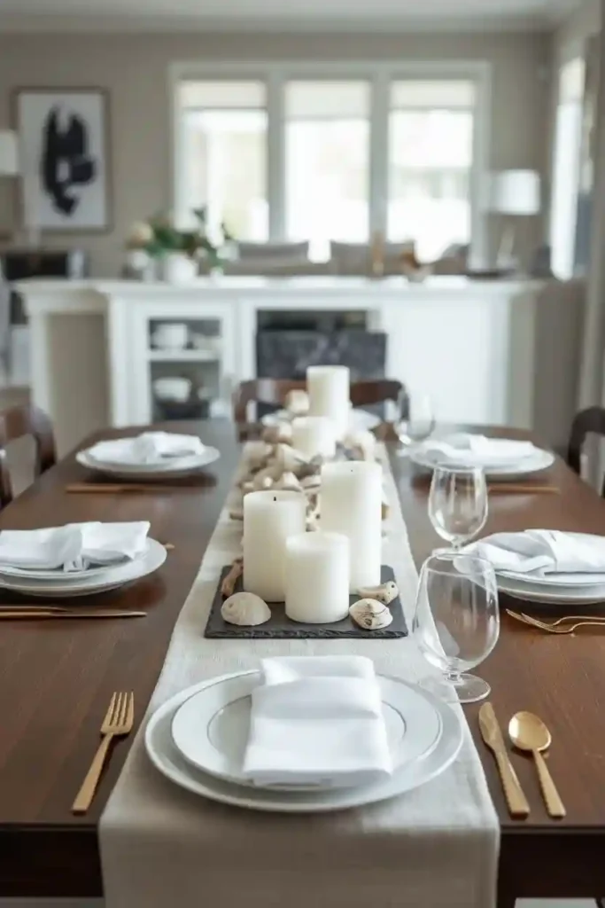 Shell and driftwood dining table centerpiece
