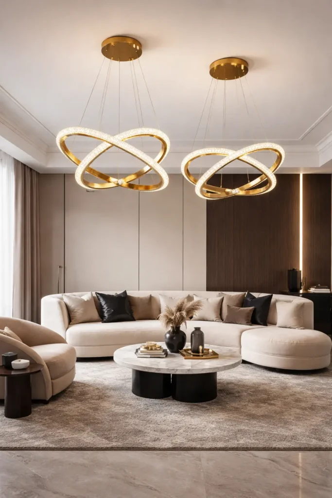 Geometric copper pipe pendant light fixture