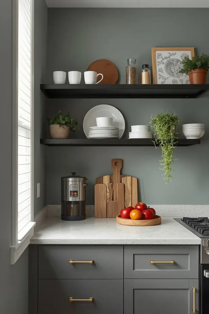 Floating shelves in kitchen
