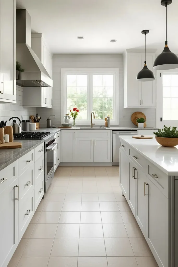 Big floor tiles in kitchen
