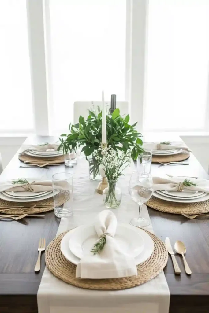 Linen napkins and seagrass placemats