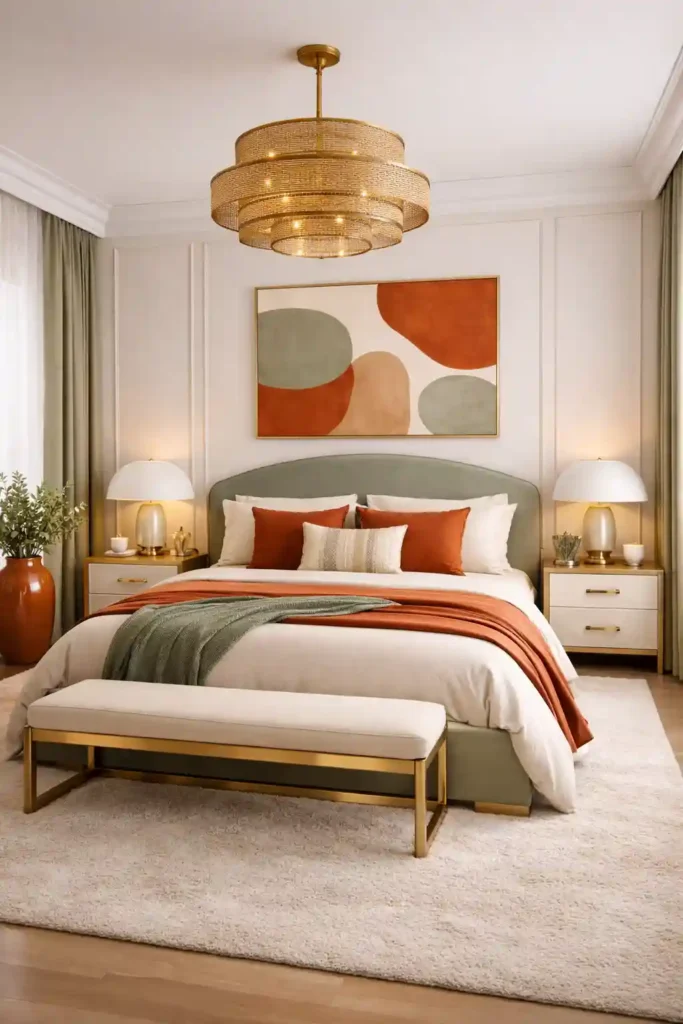 Bohemian bedroom in three earthy colors