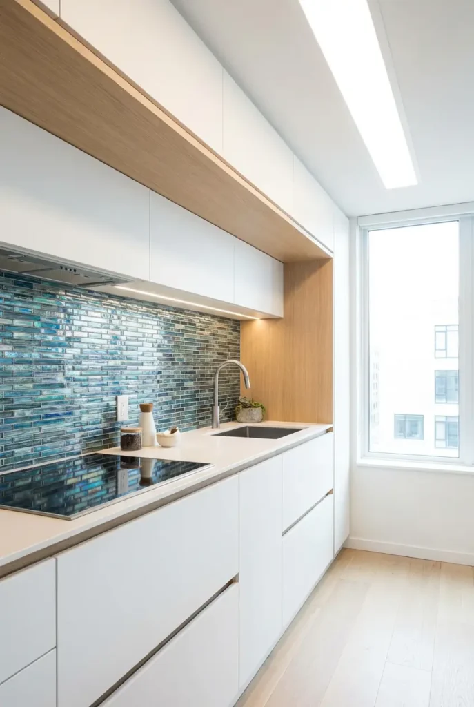 Glossy glass kitchen backsplash
