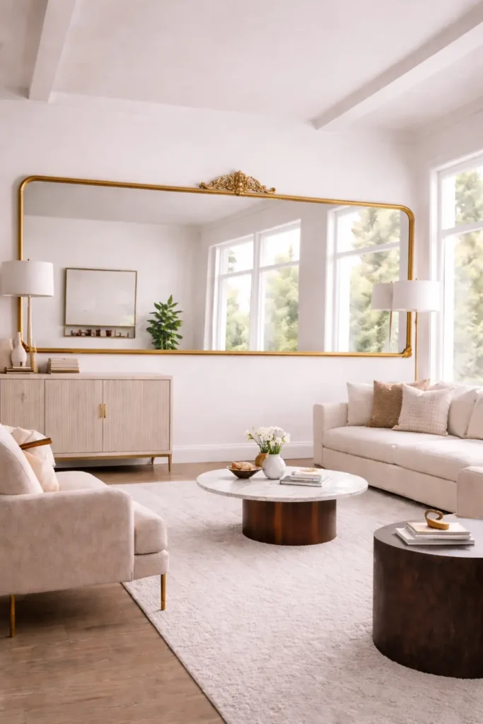 Large mirror leaning on wall
