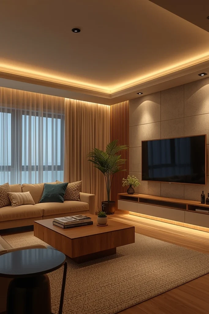 Warm LED bulbs living room