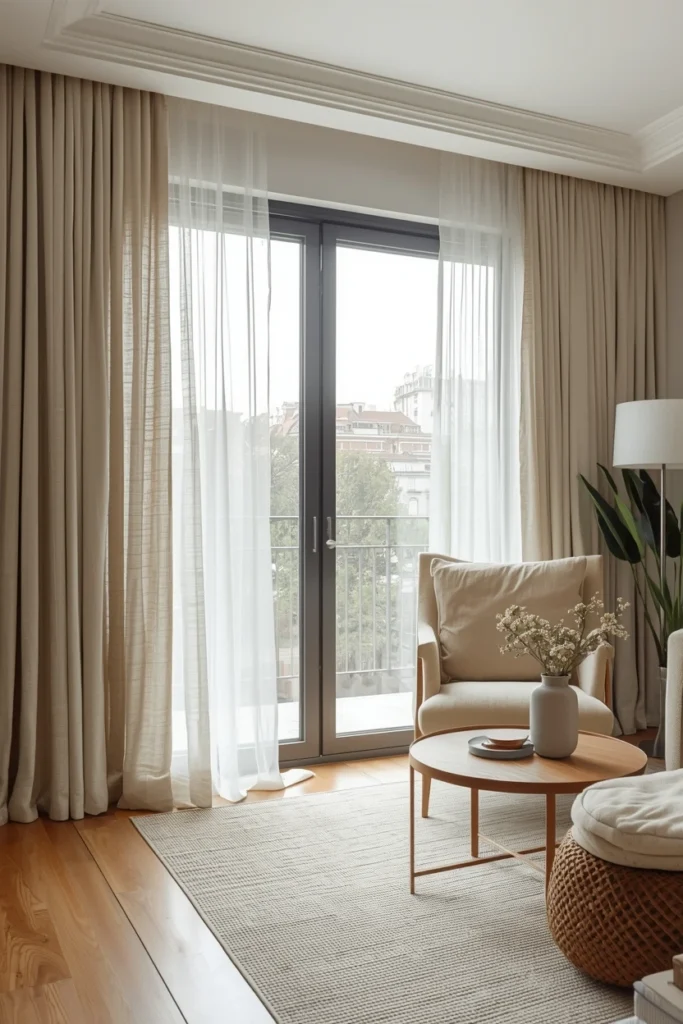 Linen curtains living room window