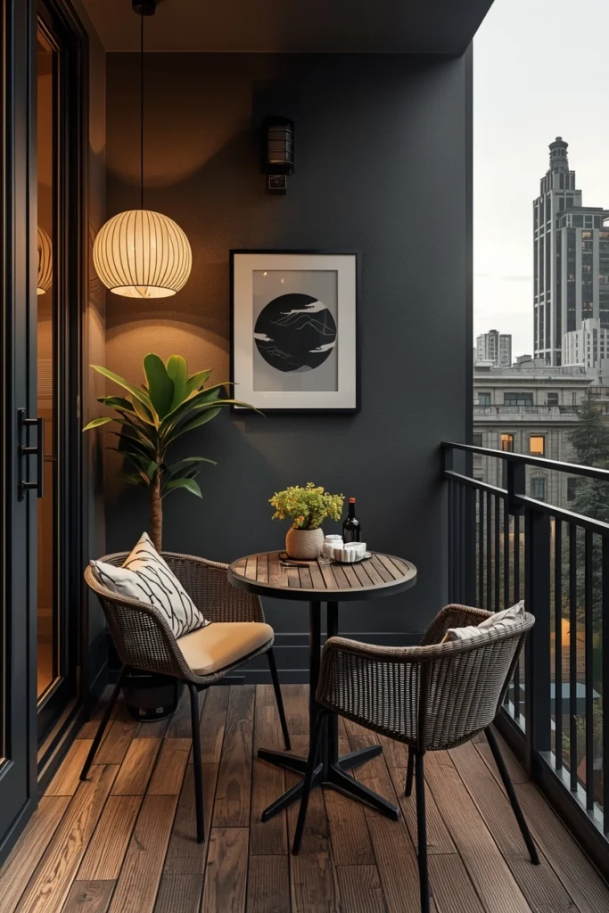 Cozy balcony styled with small table and chairs