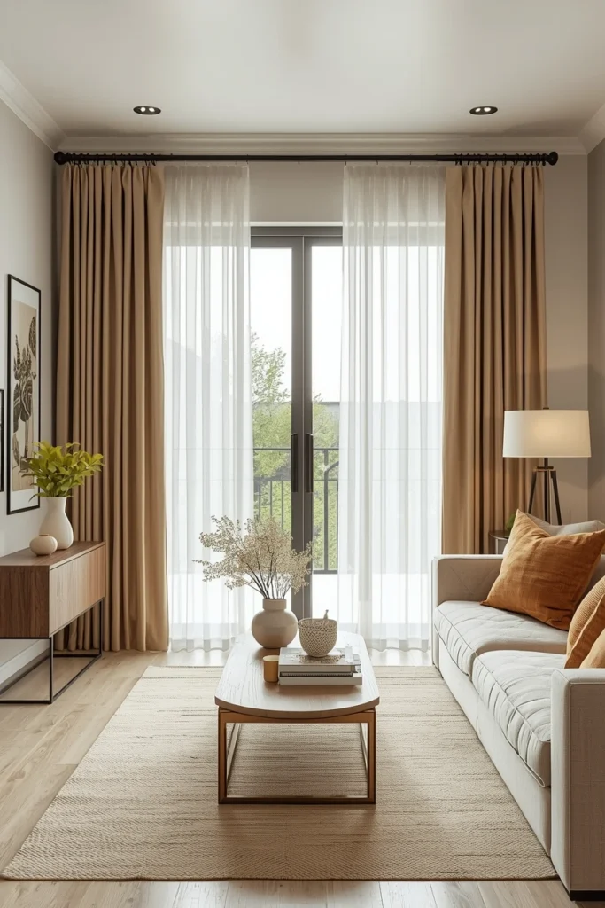 Floor-length curtains near ceiling