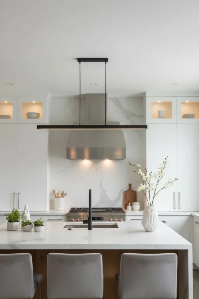 Custom timber range hood above kitchen stove