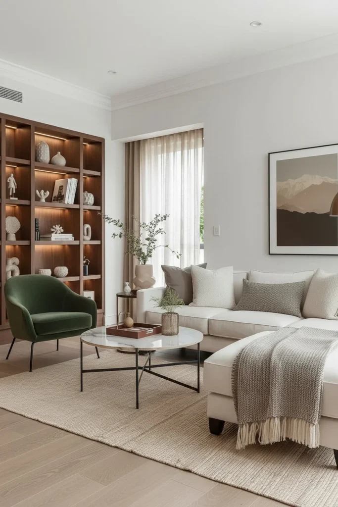 Mixed cushions, knit blanket, and woven rug