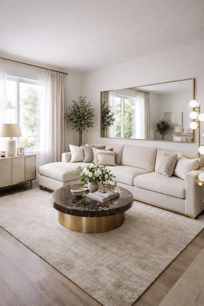 Large mirror reflecting window light