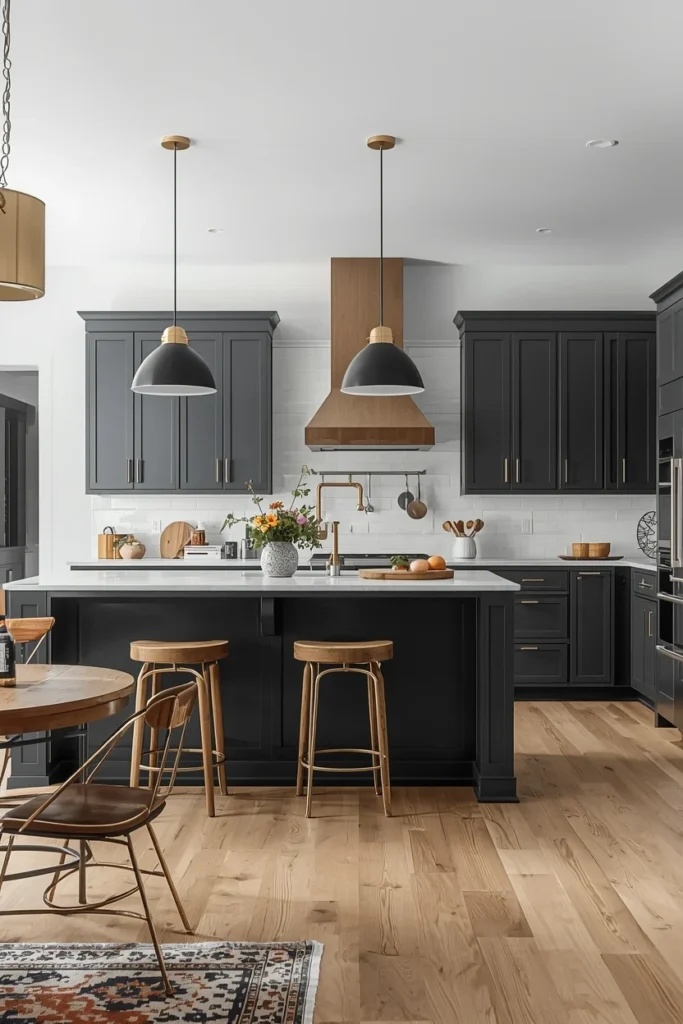 Pendant lights hanging above a kitchen counter