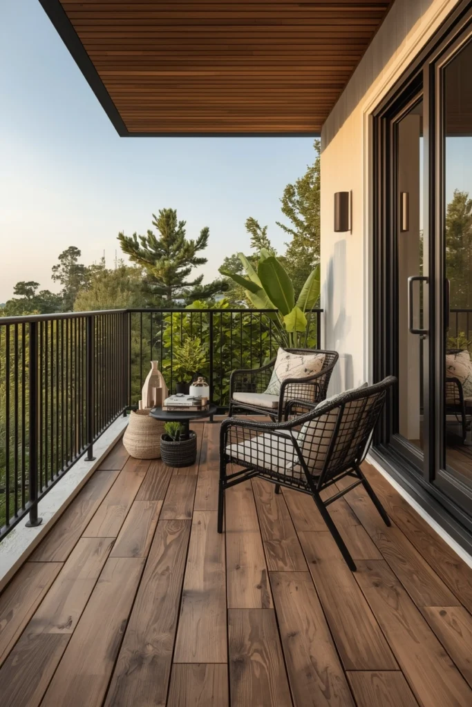Balcony floor upgraded with stylish wooden deck tiles