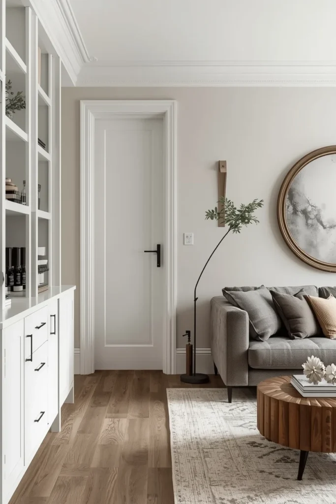 Black handles on modern kitchen cabinets