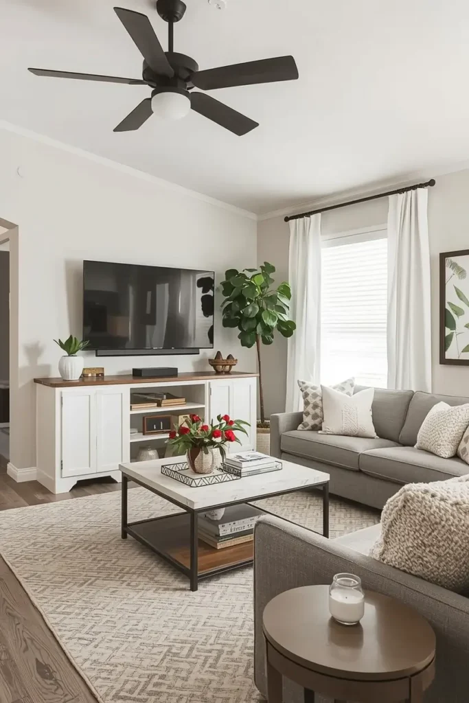 Warm white painted living room