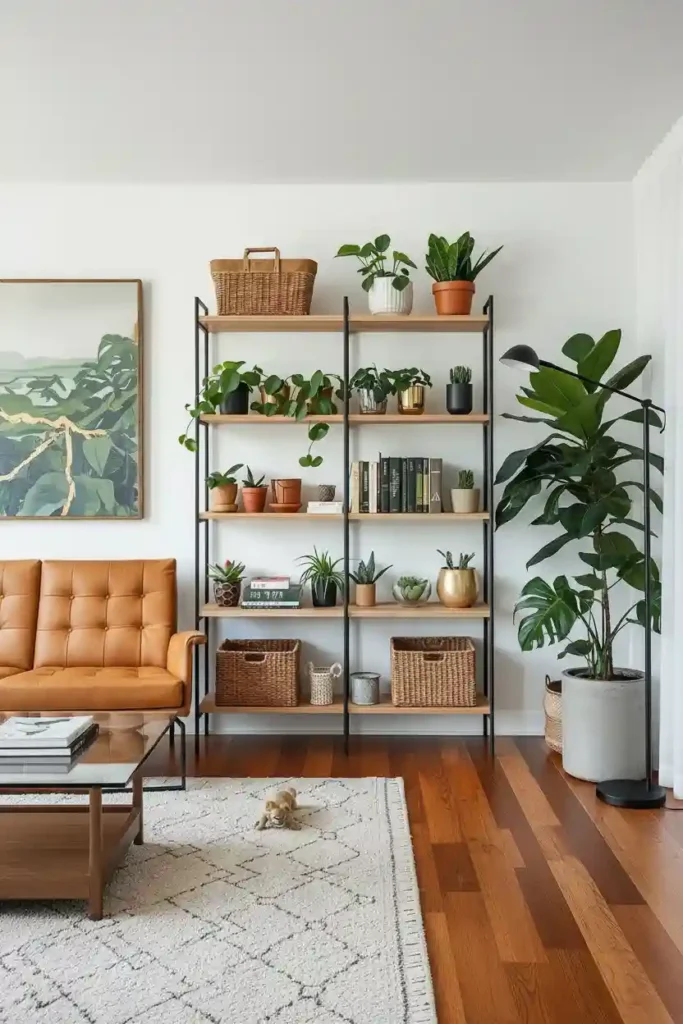 Small plants on floating shelves