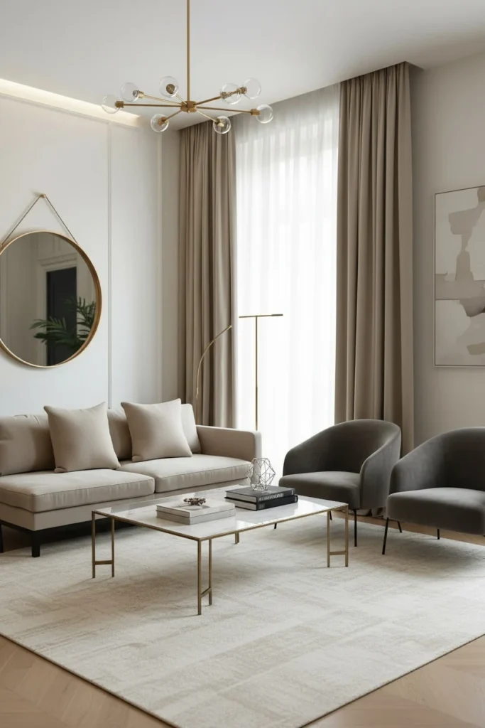 Round arched mirror with thin black frame