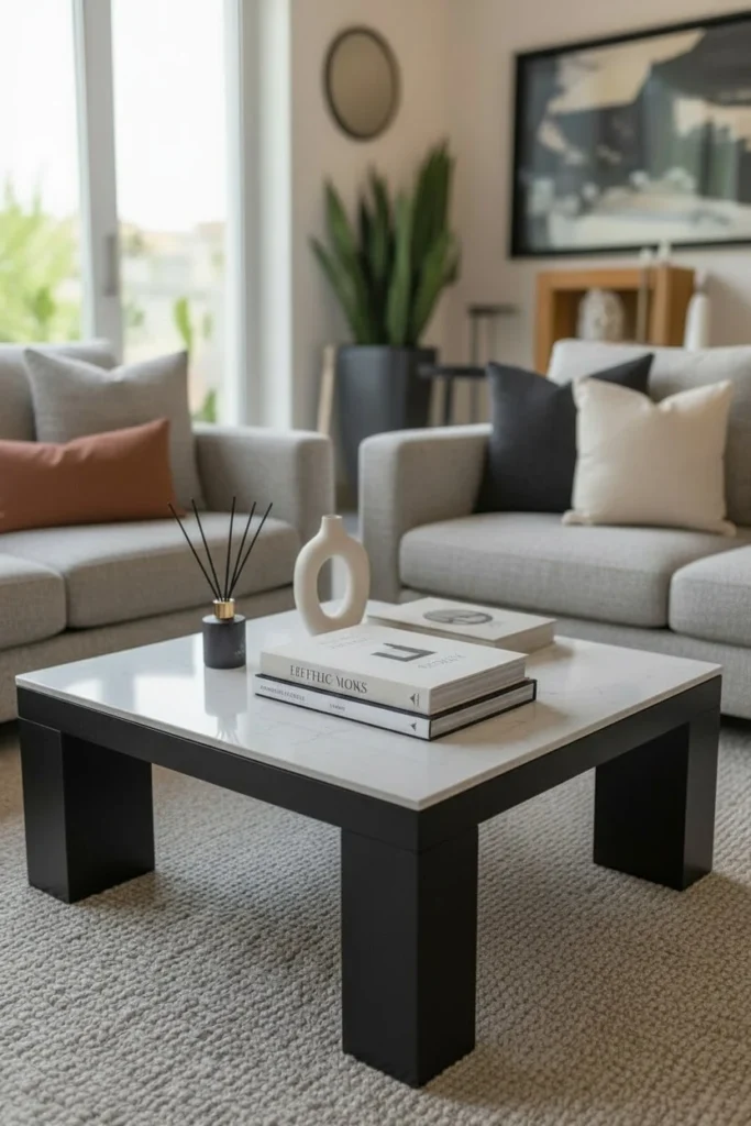 Stacked coffee table books with a small candle
