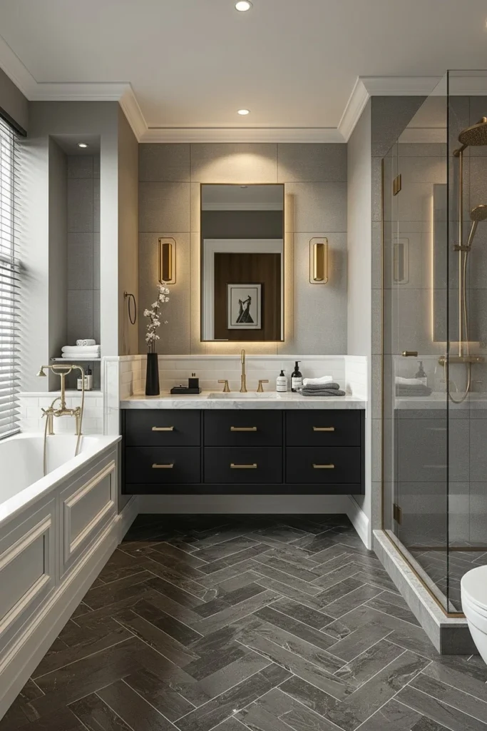 Cohesive modern bathroom design with one consistent style

