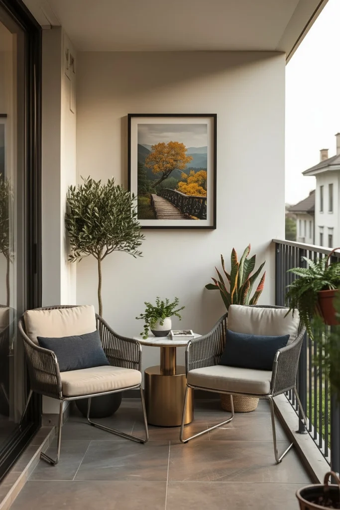 Balcony wall decorated with modern outdoor metal artwork
